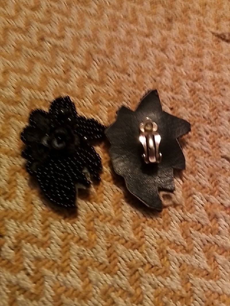 Black Floral ClipOn Earrings  Elegant Women Accessories